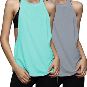 Women Workout Tank Top Loose Fit Yoga Shirt Muscle Athletic Tops 2 Pack